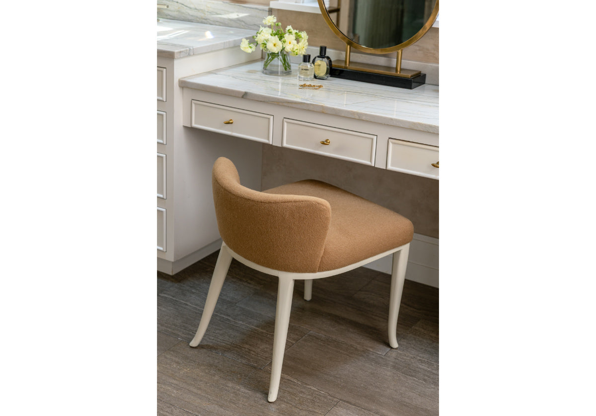 KELLY VANITY STOOL | Mohair Wool Blend in Camel