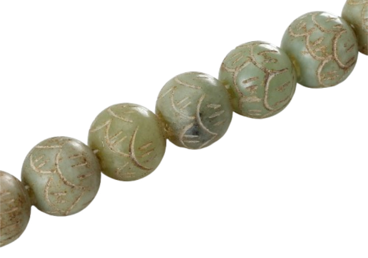 CARVED NEUTRAL GREEN JADE BEADS CALLIGRAPHY BRUSH