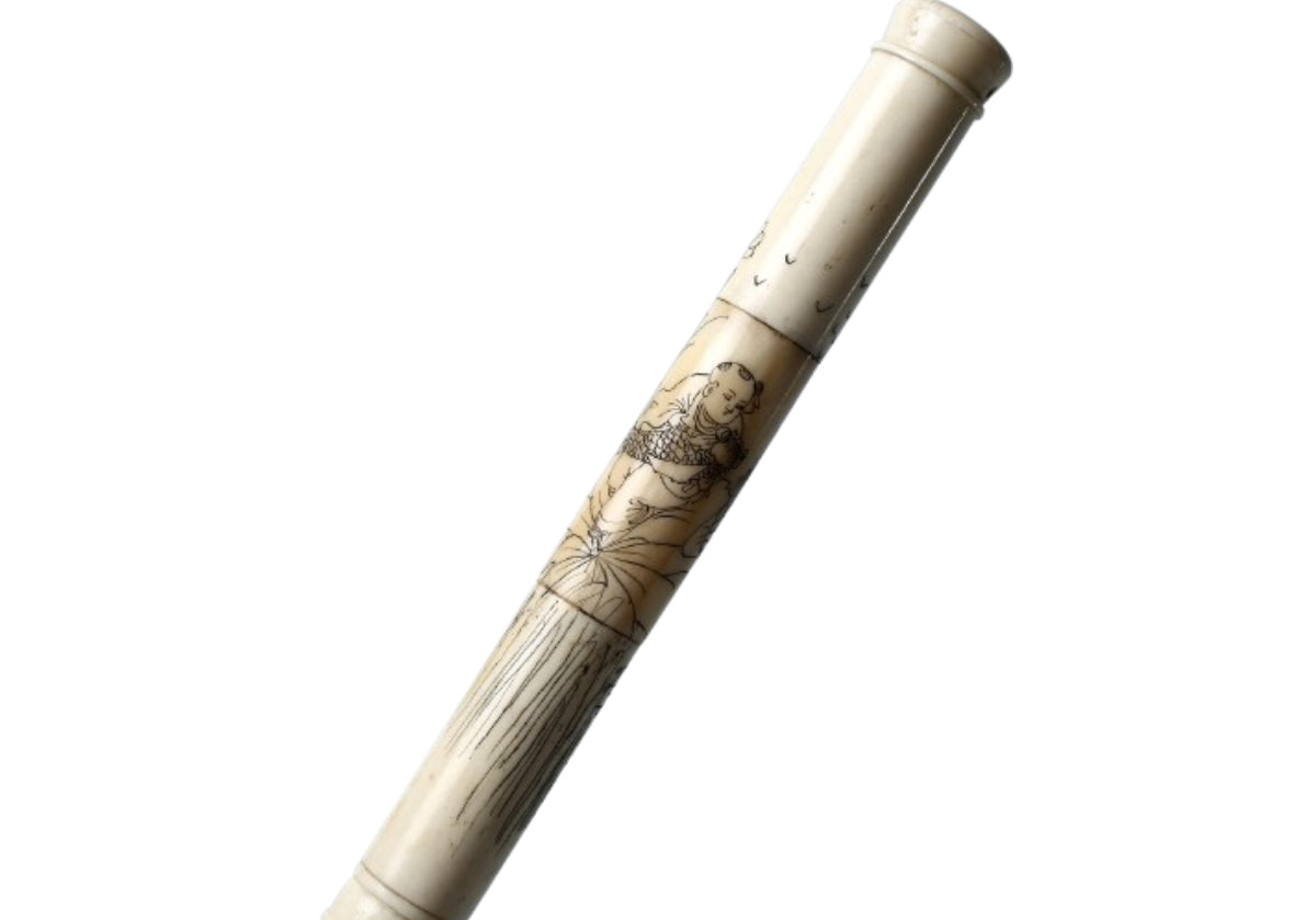HAND CARVED WHITE BONE CALLIGRAPHY BRUSH