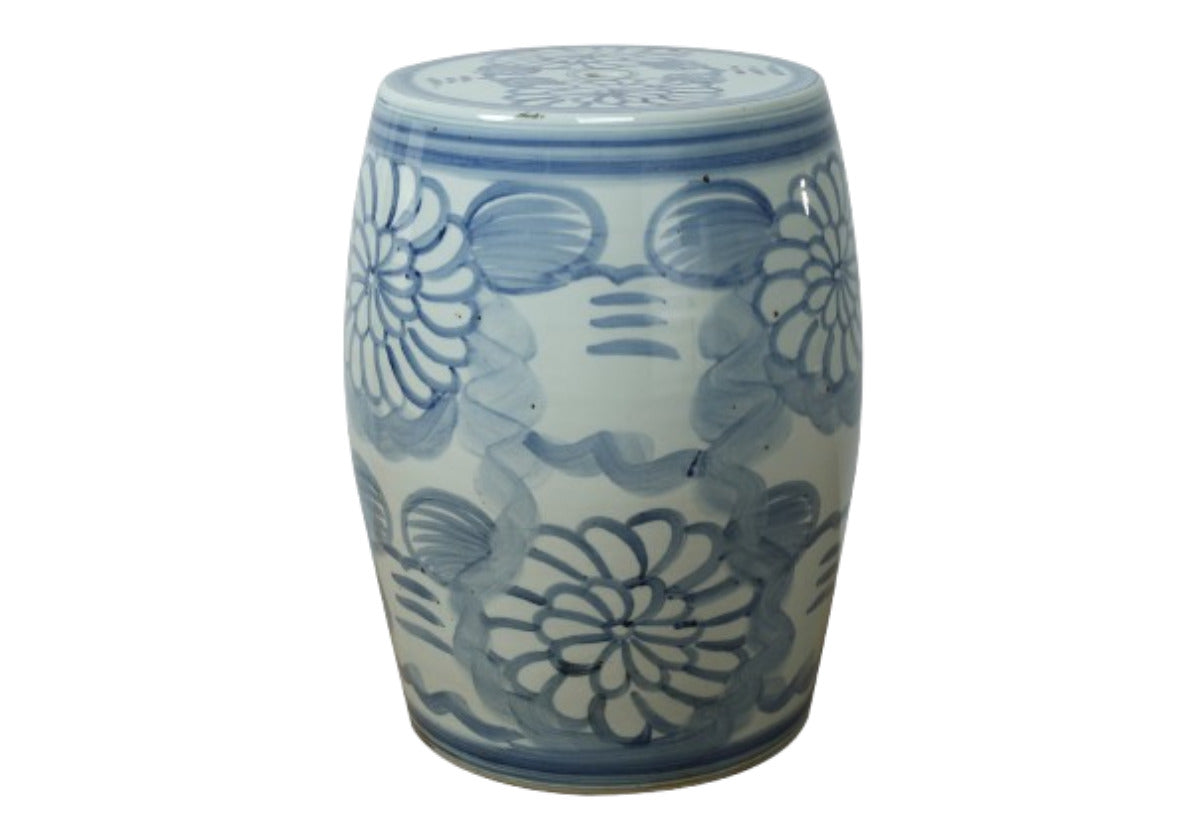HIGH BLUE AND WHITE GARDEN STOOL