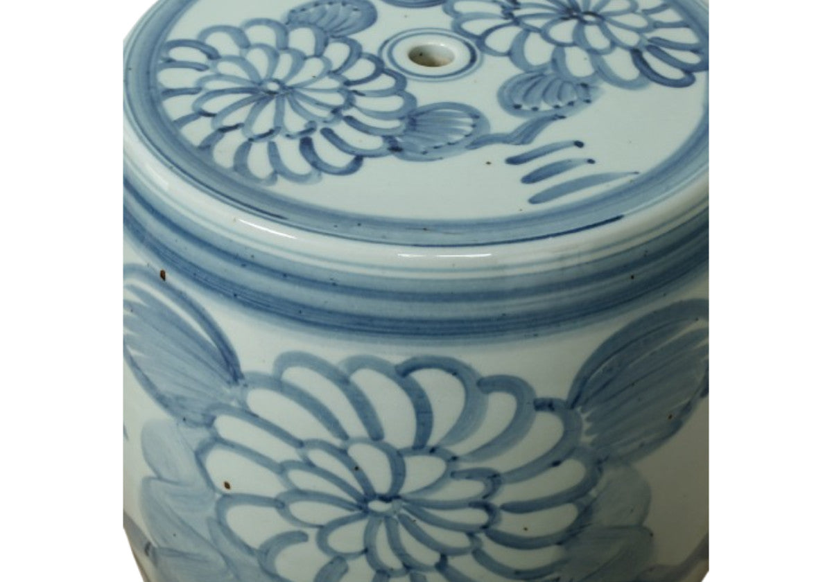 HIGH BLUE AND WHITE GARDEN STOOL