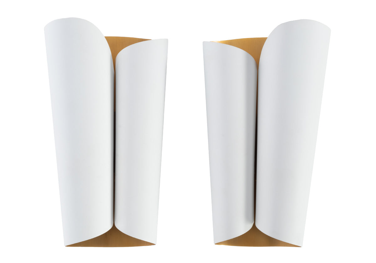 both astrid sconces seen together. left sconce and right sconce next to each other.