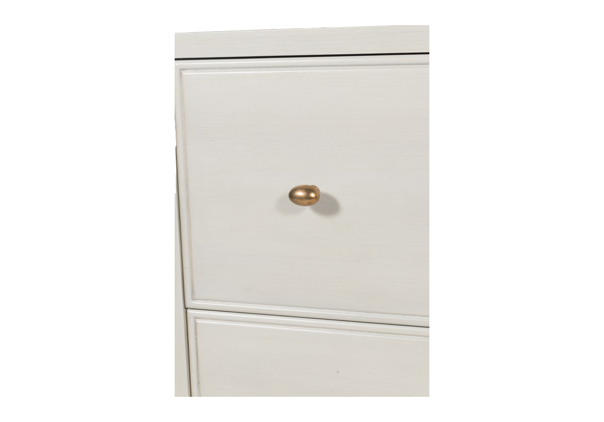 close up of the corner of the ava nightstand and close up on the gold knobs.