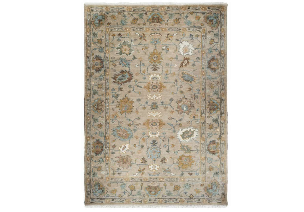 The Farah Rug is a hand-knotted Oushak, known to be more casual amongst knotted rugs. Full of all the best neutrals and perfectly versatile, it styles well into bedrooms, family rooms, under kitchen tables, and living rooms. Its traditional yet relaxed motif gives an easy, comfortable depth and touch of brightness to any room.