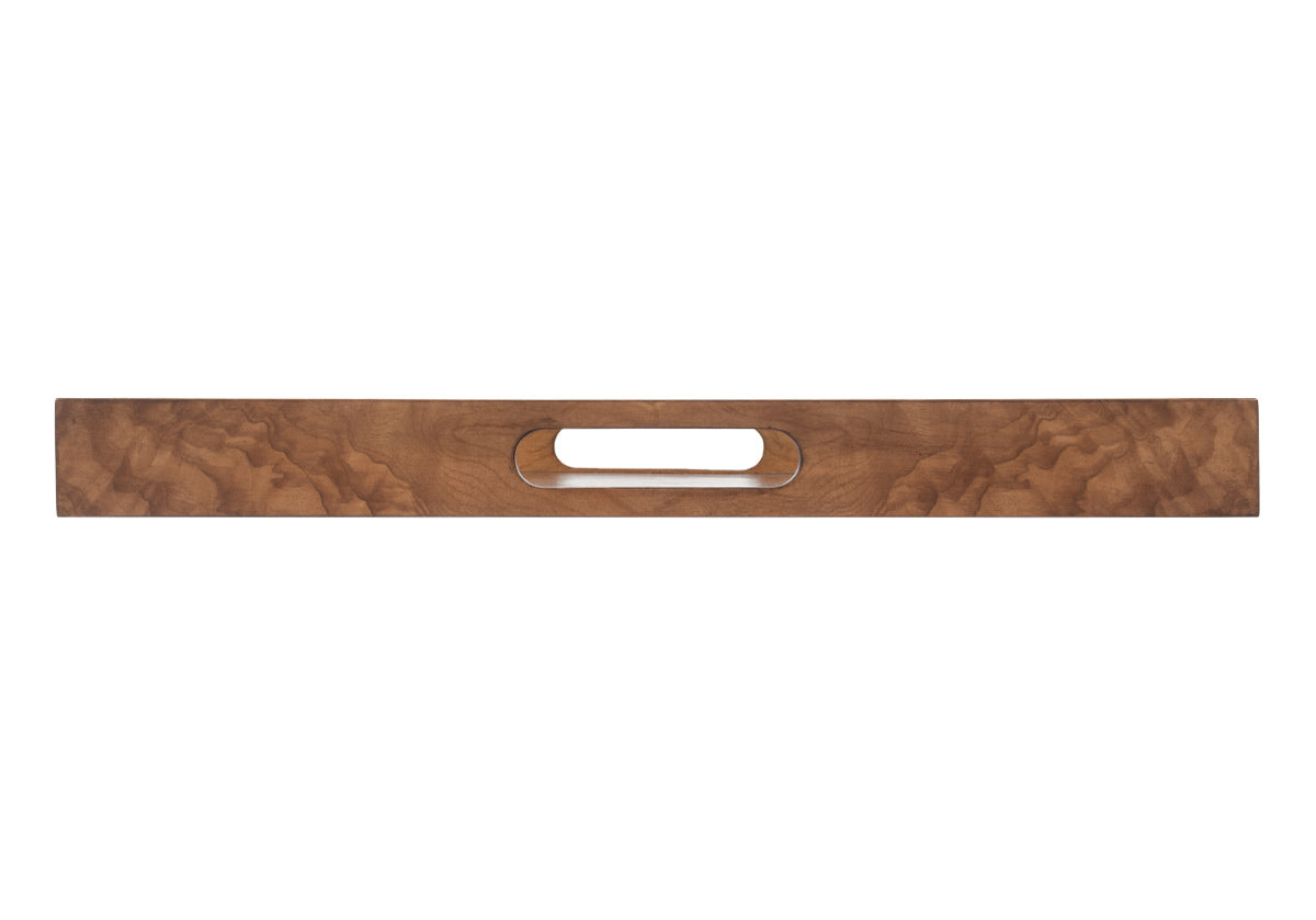 product photo of ash burled tray shown from the side.