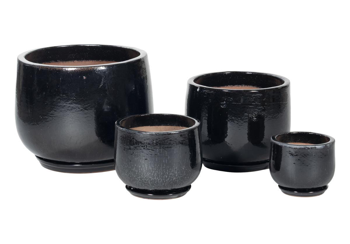 BLACK CERAMIC PLANTER | Set of 4 | Hand Glazed Ebony