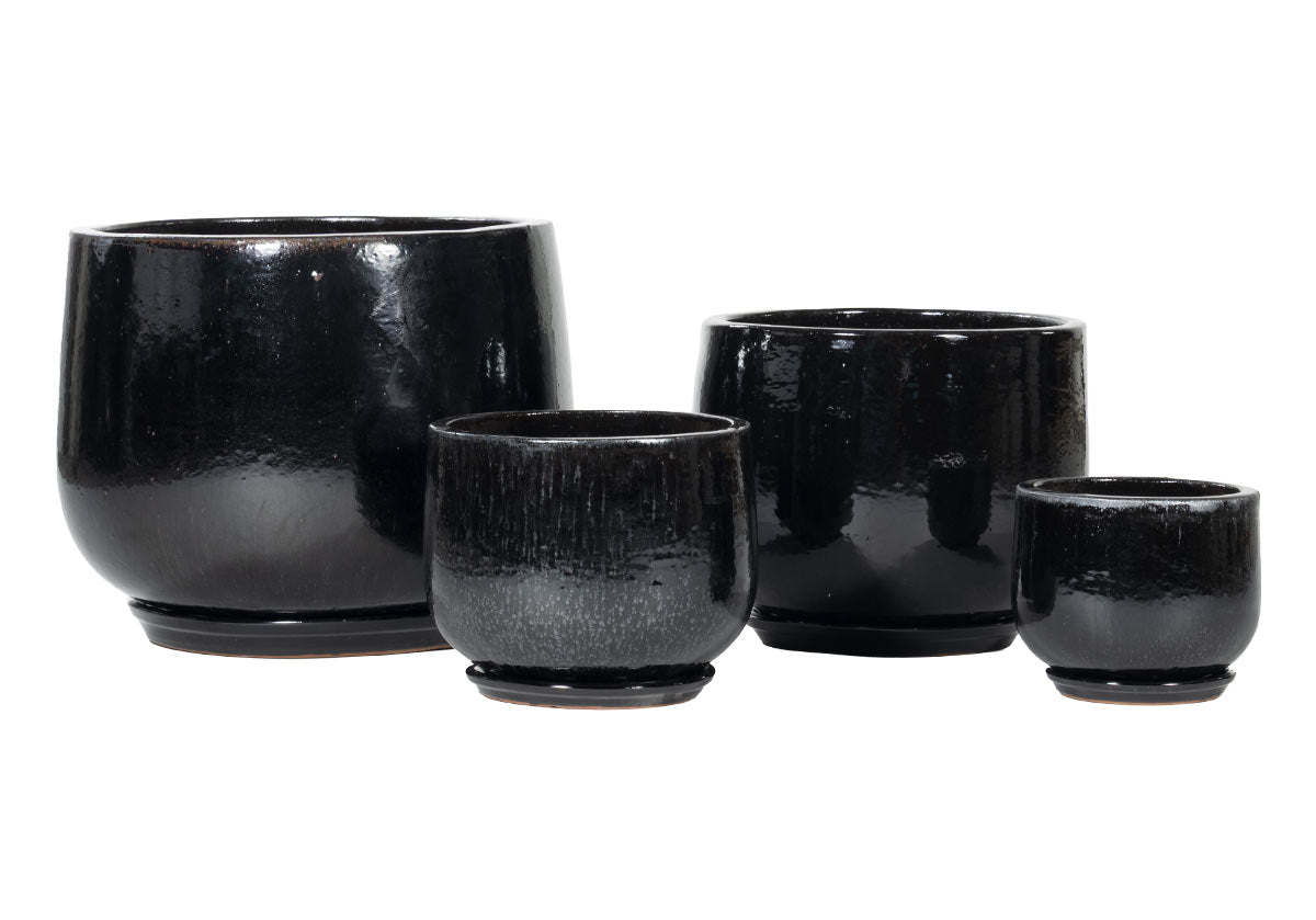 BLACK CERAMIC PLANTER | Set of 4 | Hand Glazed Ebony