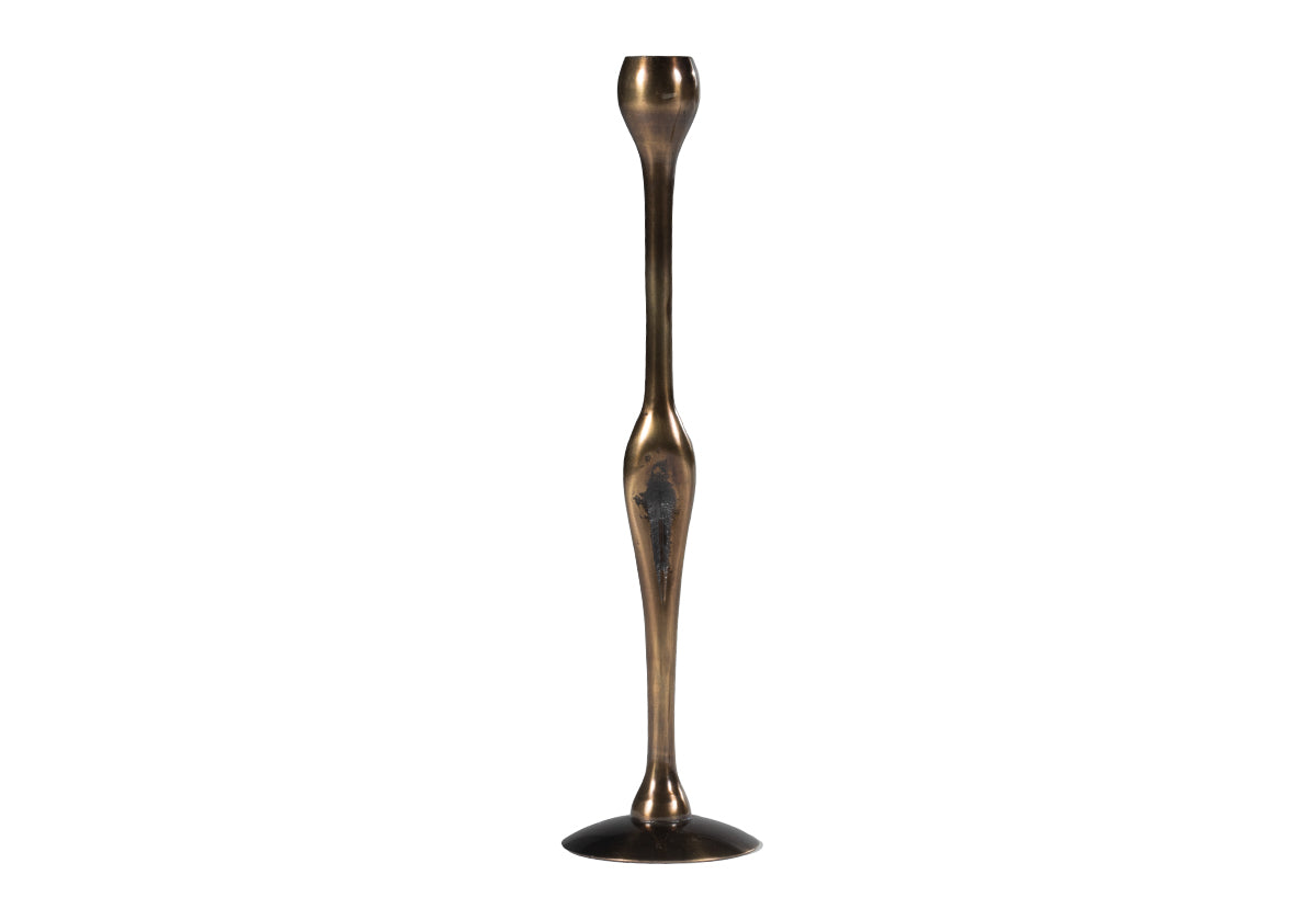 a small brass candlestick on a white background.
