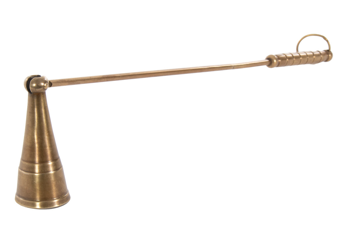 product photo of brass candle snuffer.