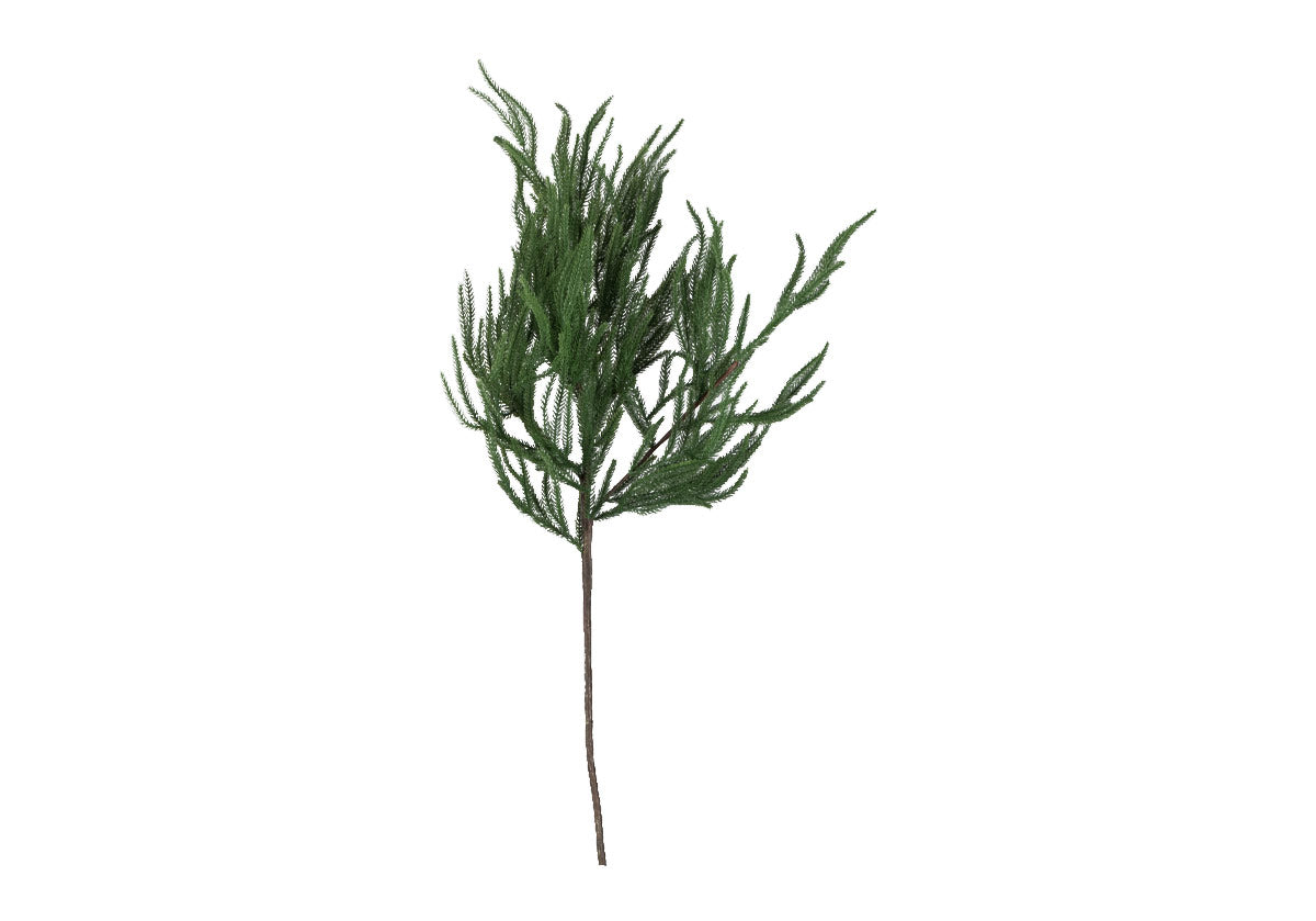 Dark and draped, this realistic branch features dark green pines set on a brown stem. Its elongated design styles well into large vases and jars. Pair with our structured Gradient Fir Stem for an added lifelike depth. 