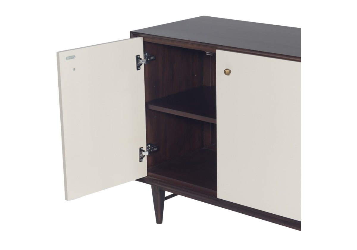 frances sideboard shown with bone white door open. and bronze nobs.