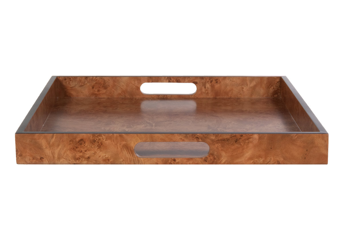 top down from the side of the large square burled tray.