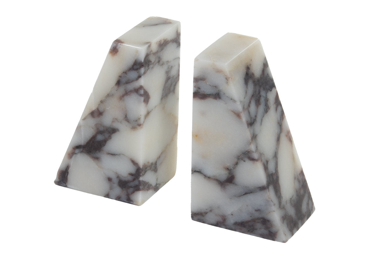 slanted top photo of calacatta viola marble bookends from alice lane.