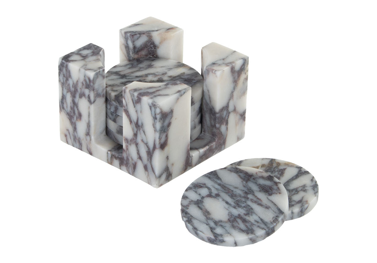 2 coasters set out aside from marble coaster set made of calacatta viola marble.