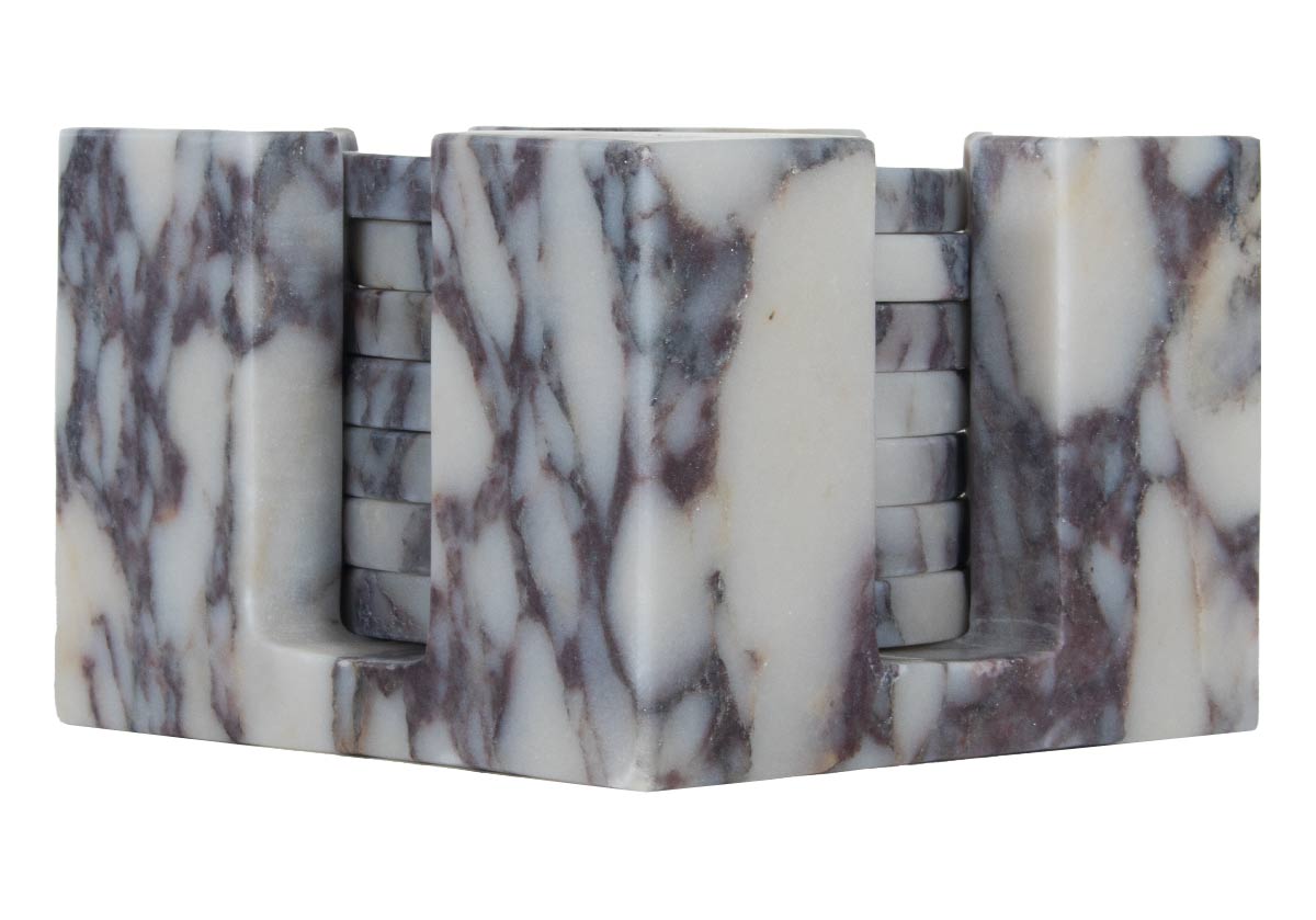 product picture of marble coaster set made of calacatta viola marble.