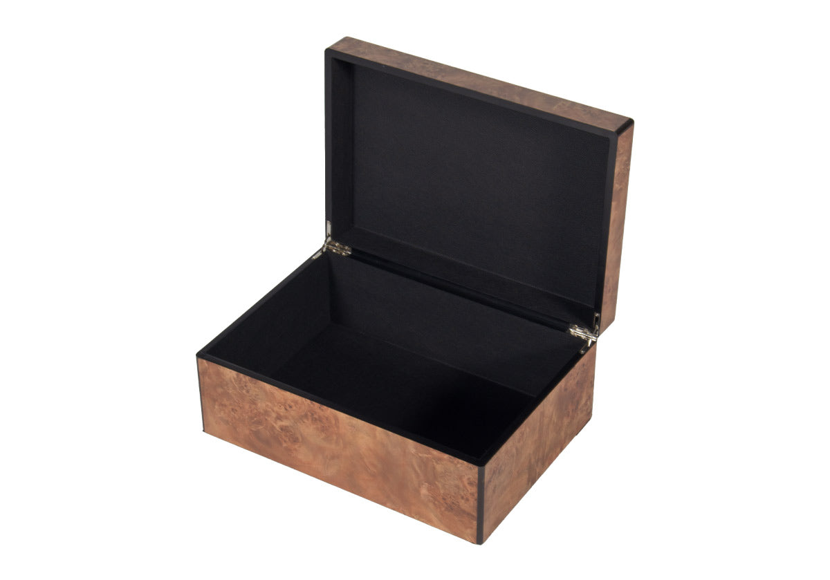 photo of large burled box open.