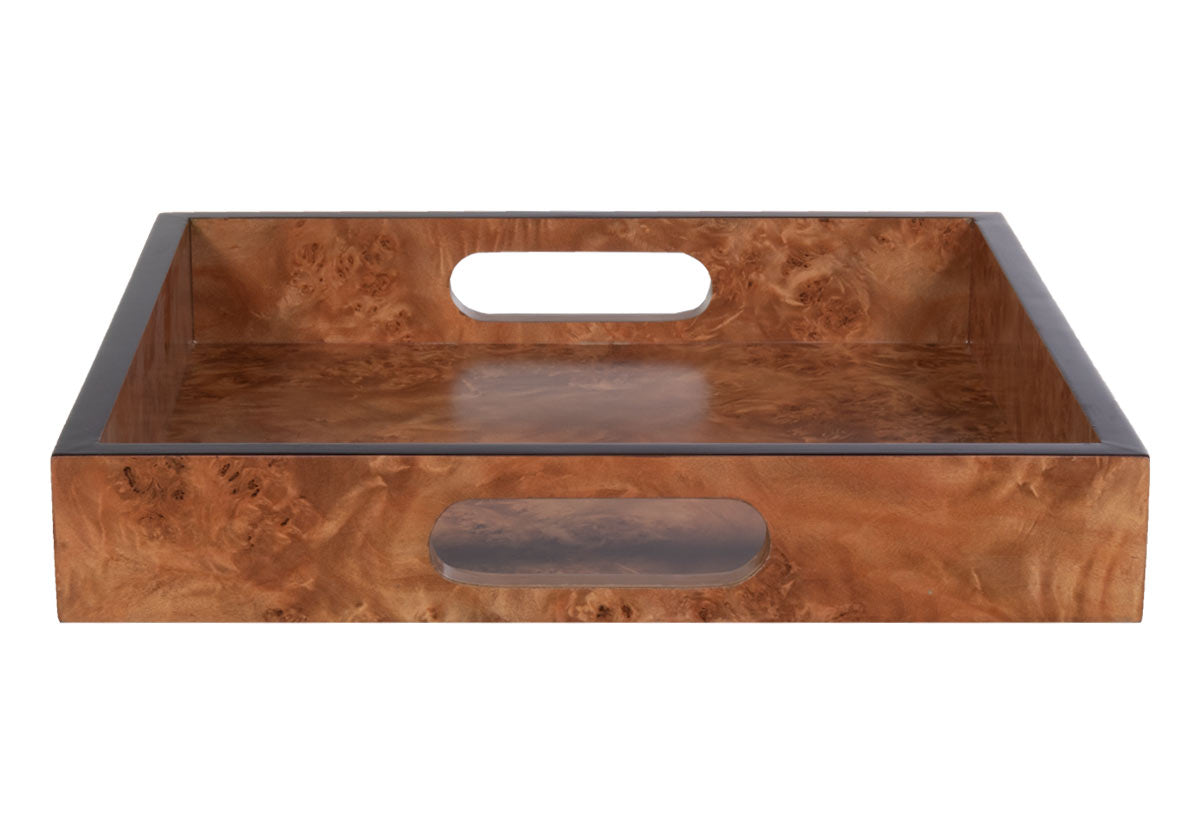 top down shot of the small square burled tray.
