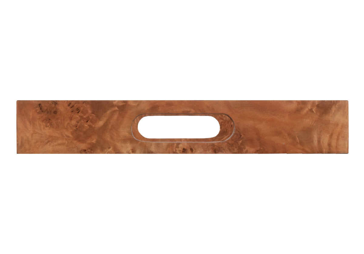 photo of the side of the small square wood tray.