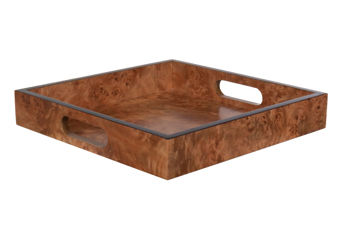 photo of the small square wood burled tray