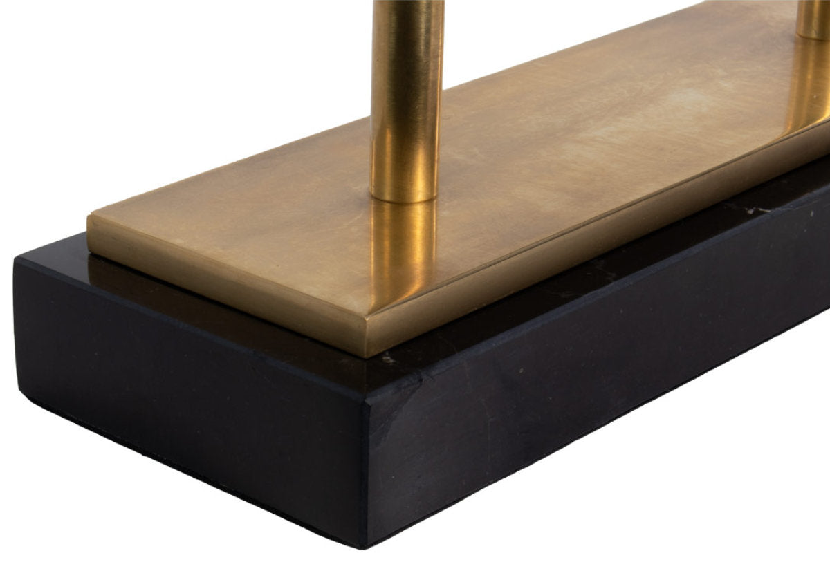 close up of brass alice vanity mirror base.