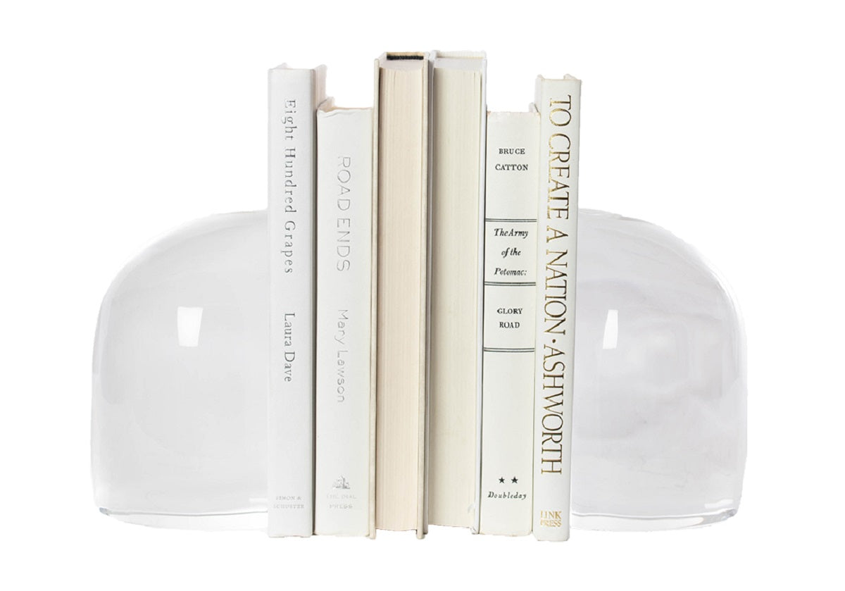 crystal bookends with books in between them.