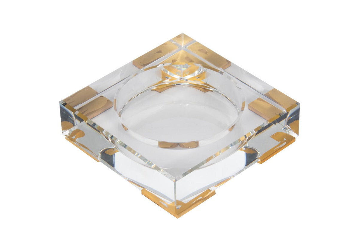 top down photo of the crystal candle diffuser with gold on the bottom of it.