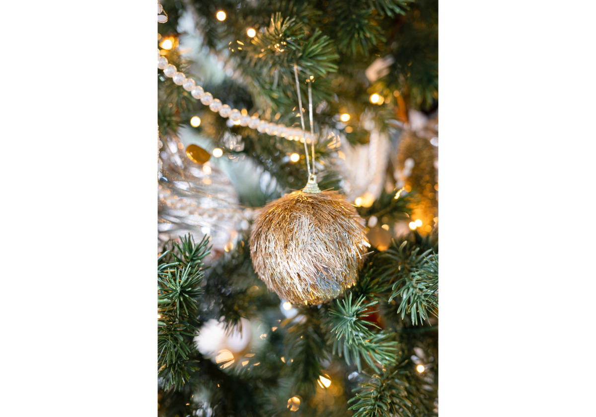 GOLD TINSEL BALL ORNAMENT