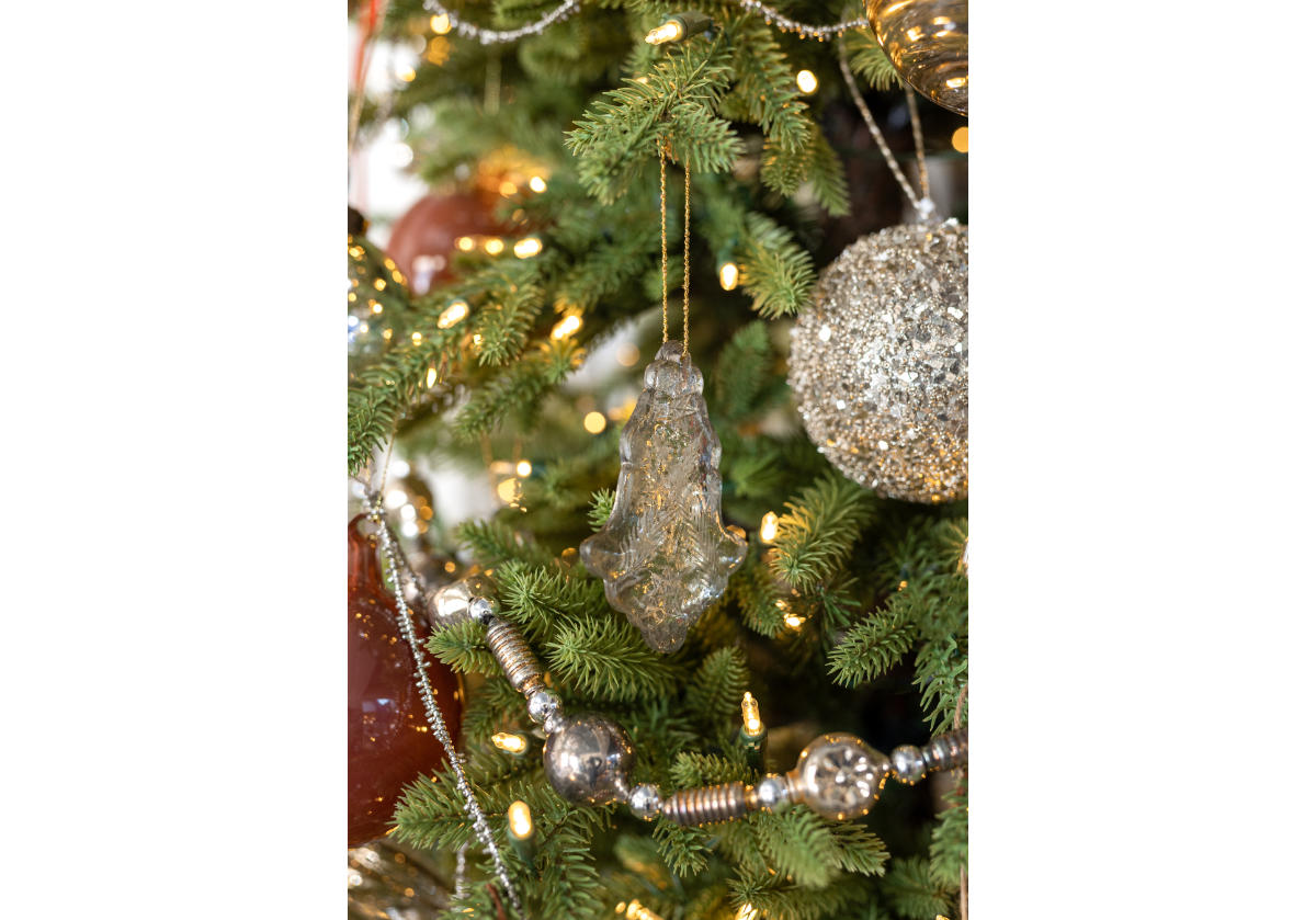 ANTIQUE SILVER GLASS CRYSTAL ORNAMENT | 4"