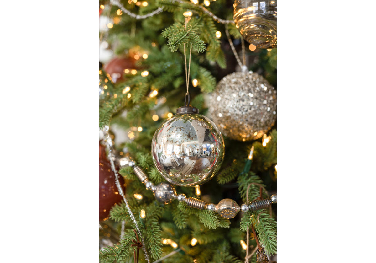 AGED SHINY SILVER GLASS BALL ORNAMENT