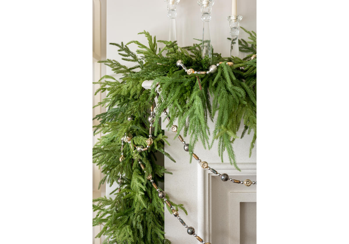 ANTIQUE SILVER GLASS BEAD GARLAND | 71"