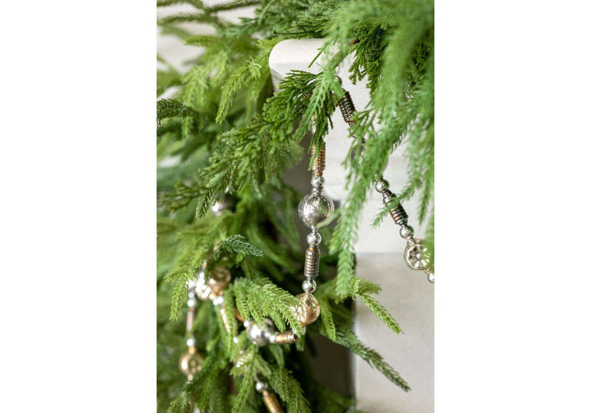 ANTIQUE SILVER GLASS BEAD GARLAND | 71"
