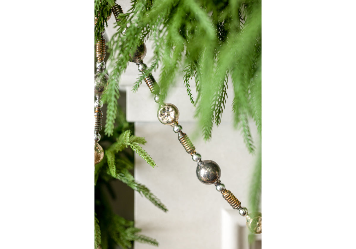 ANTIQUE SILVER GLASS BEAD GARLAND | 71"