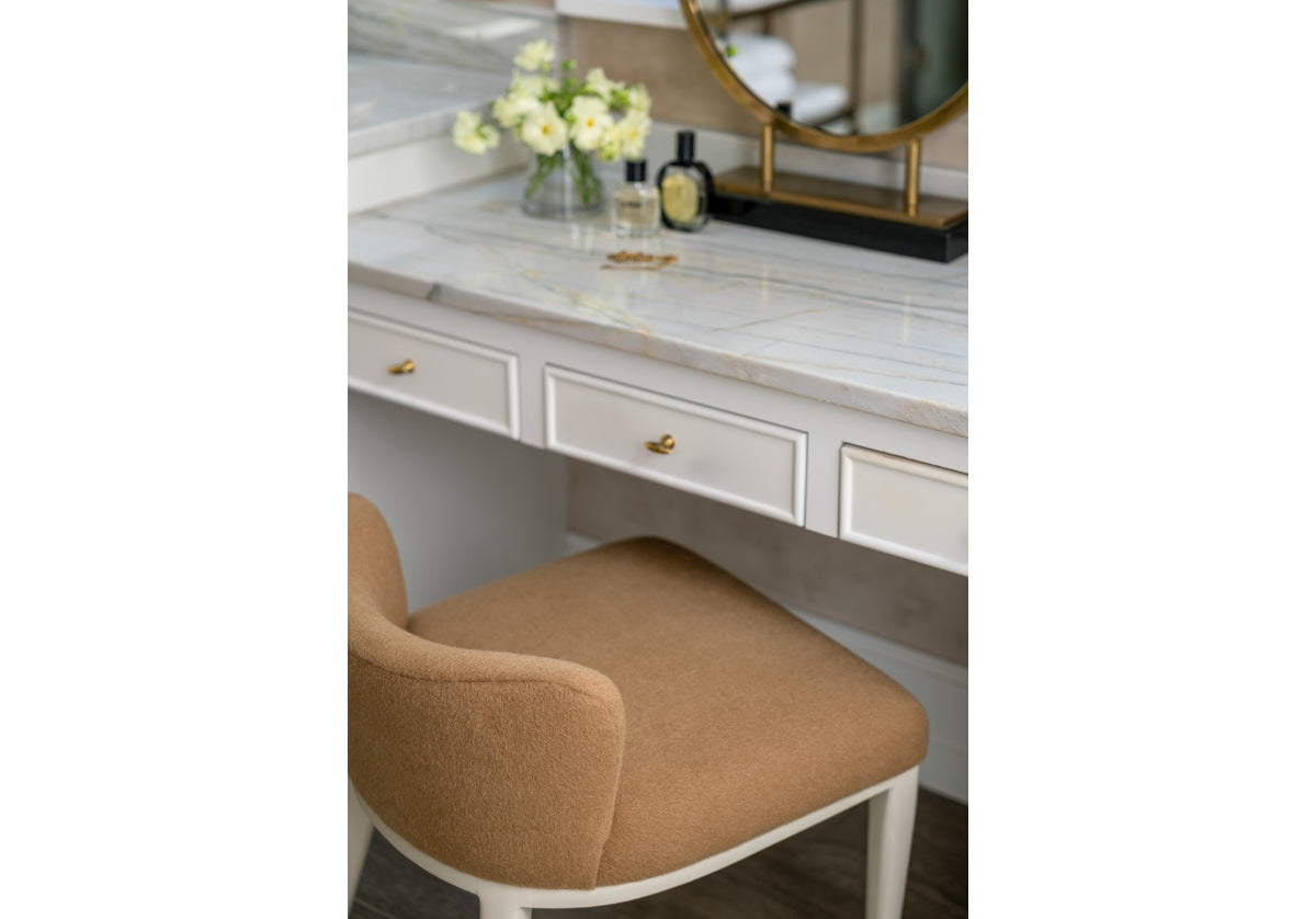KELLY VANITY STOOL | Mohair Wool Blend in Camel
