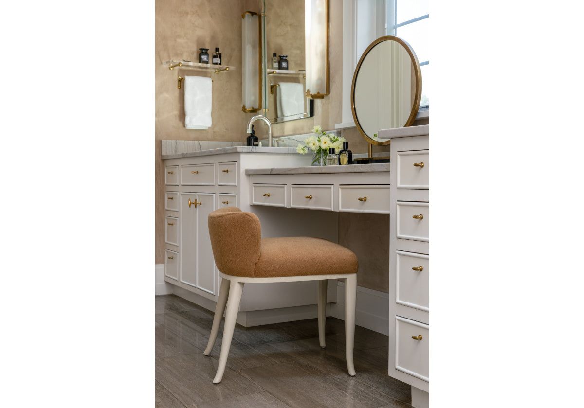 KELLY VANITY STOOL | Mohair Wool Blend in Camel