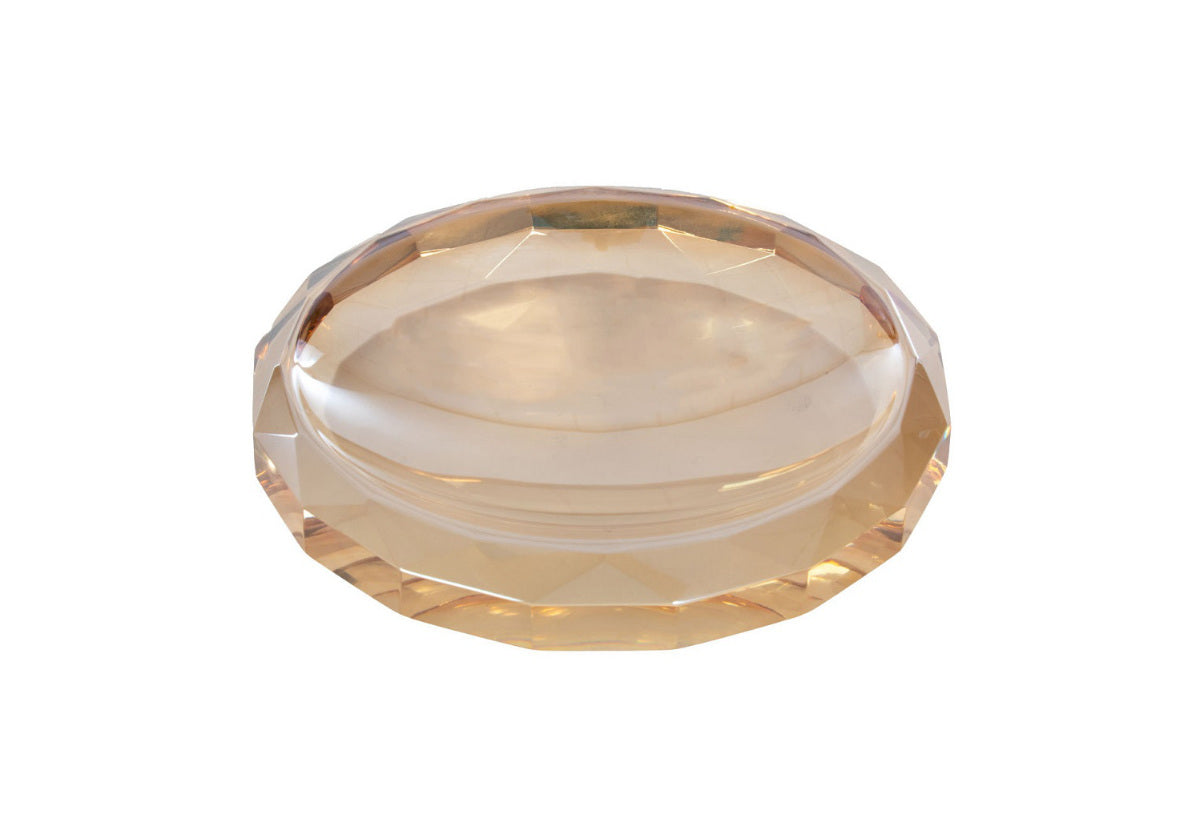 product photo of amber crystal dish. 