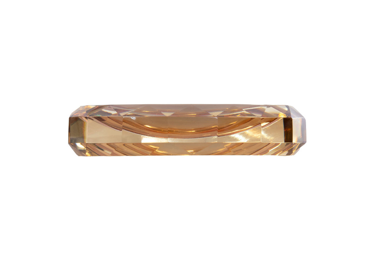 product photo of amber crystal candle dish on white background