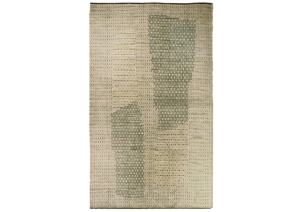 The Chainmail Rug is a must-have with its intricate, interlocking palm green tone on a neutral biscuit colored field. Incredibly versatile, it looks great in offices, living rooms, under dining tables, and even melts beautifully into bedroom scenes adding visual texture and dimension.