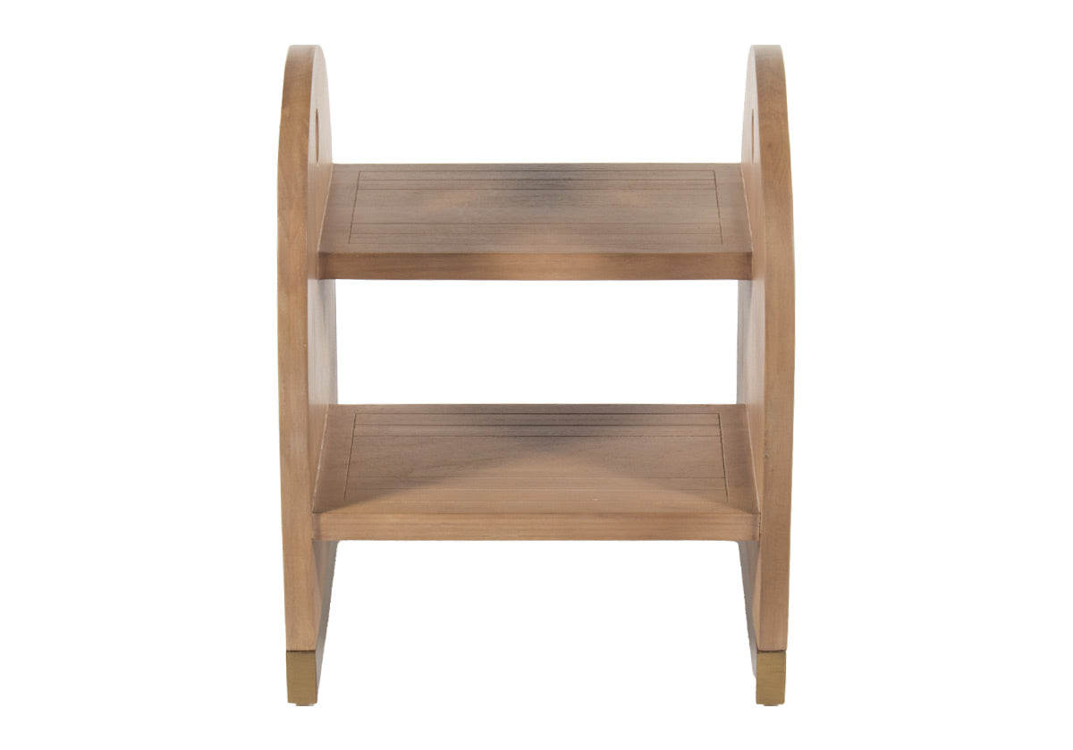 This step stool is the ideal balance of function and sophistication. Its beautifully rounded wood form, complemented by its two brass capped sled base and matching hardware, blends seamlessly into closets, pantries, kid's baths, and kitchens. Its elegant design styles effortlessly for a timeless, elevated look.