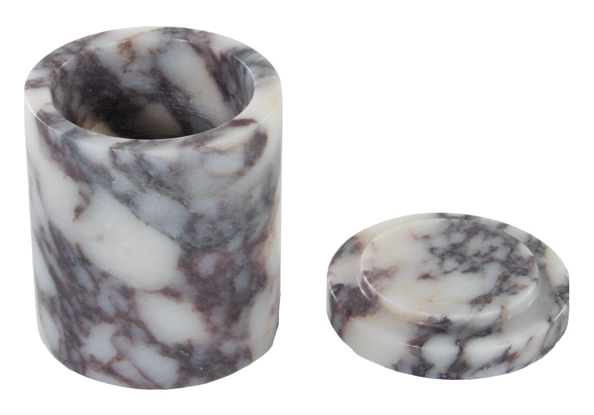 open view of gemma canister made of calacatta viola marble