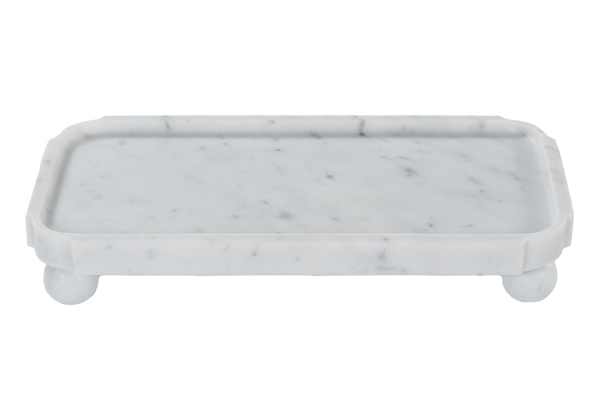 product picture of grand marble footed tray in bianco carrara. 