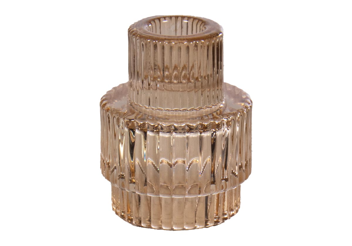 Antiqued Brass Ribbed Pillar Candle Holder
