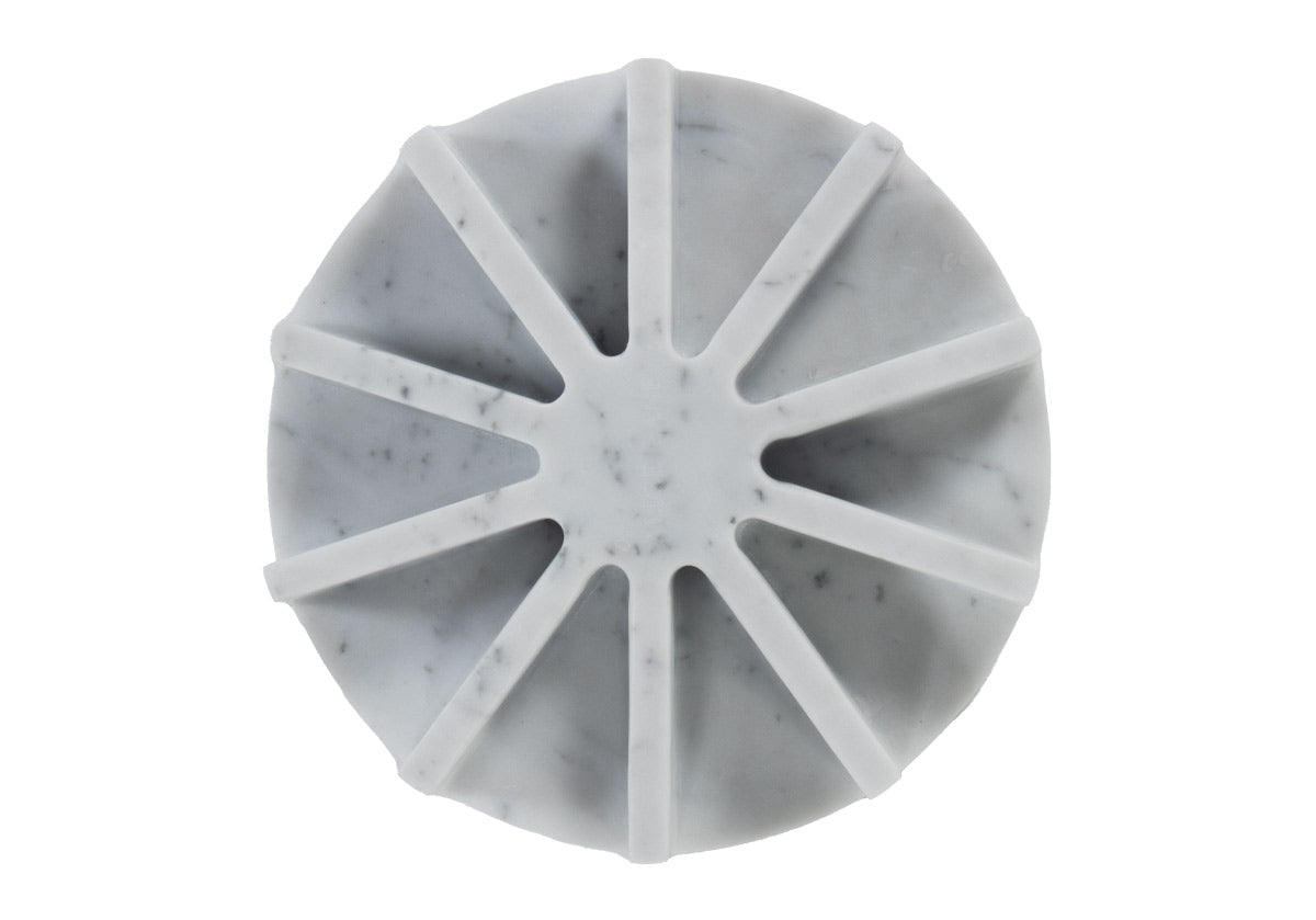 bottom view of dolce tray in Bianco Carrara marble