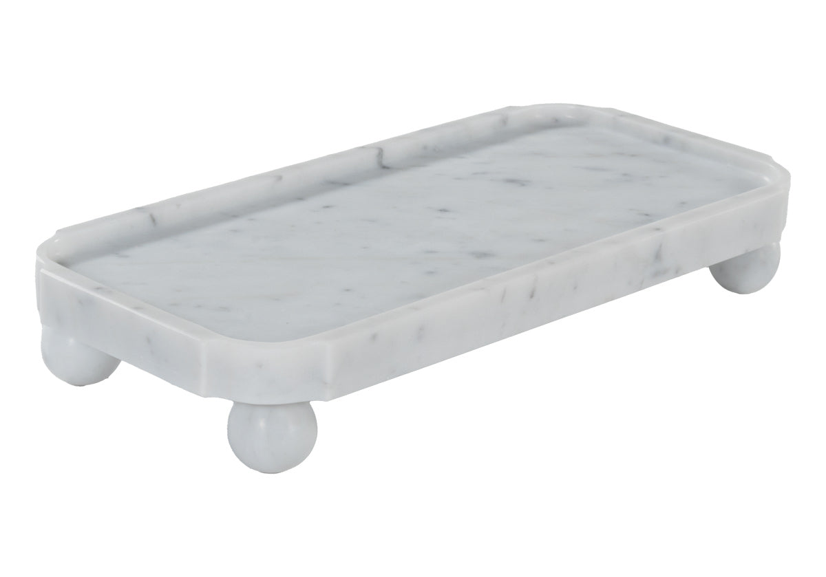 downwards photo of grand marble footed tray.