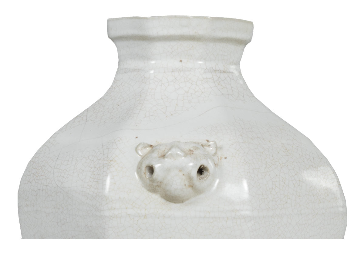 front facing picture of the agnes jar with designs on the sides. 