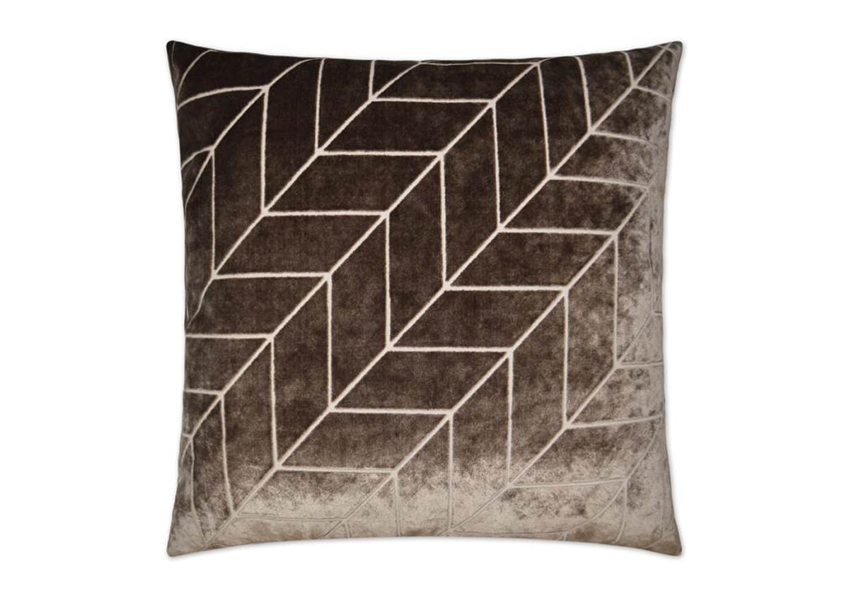 mocha colored pillow. plush pillow with geometric shape design on pillow. 