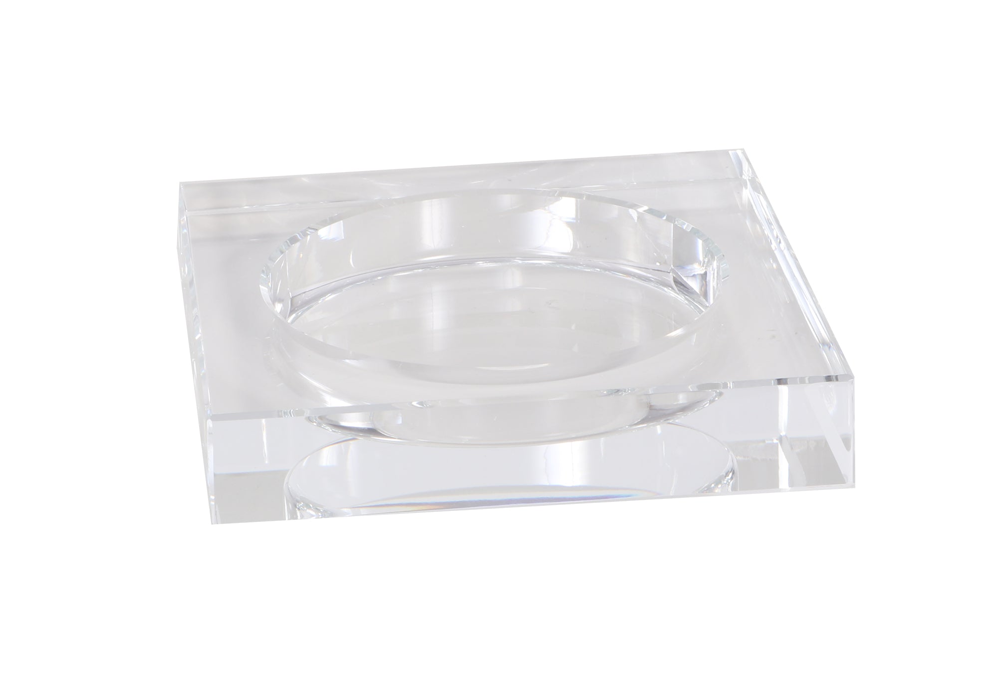 This candle dish lends an elegant, refined look with its substantial form and solid K1 crystal design. Its smooth round cutout is the perfect size for your favorite candle or diffuser, while its thick squared base provides a tasteful, elevated style.