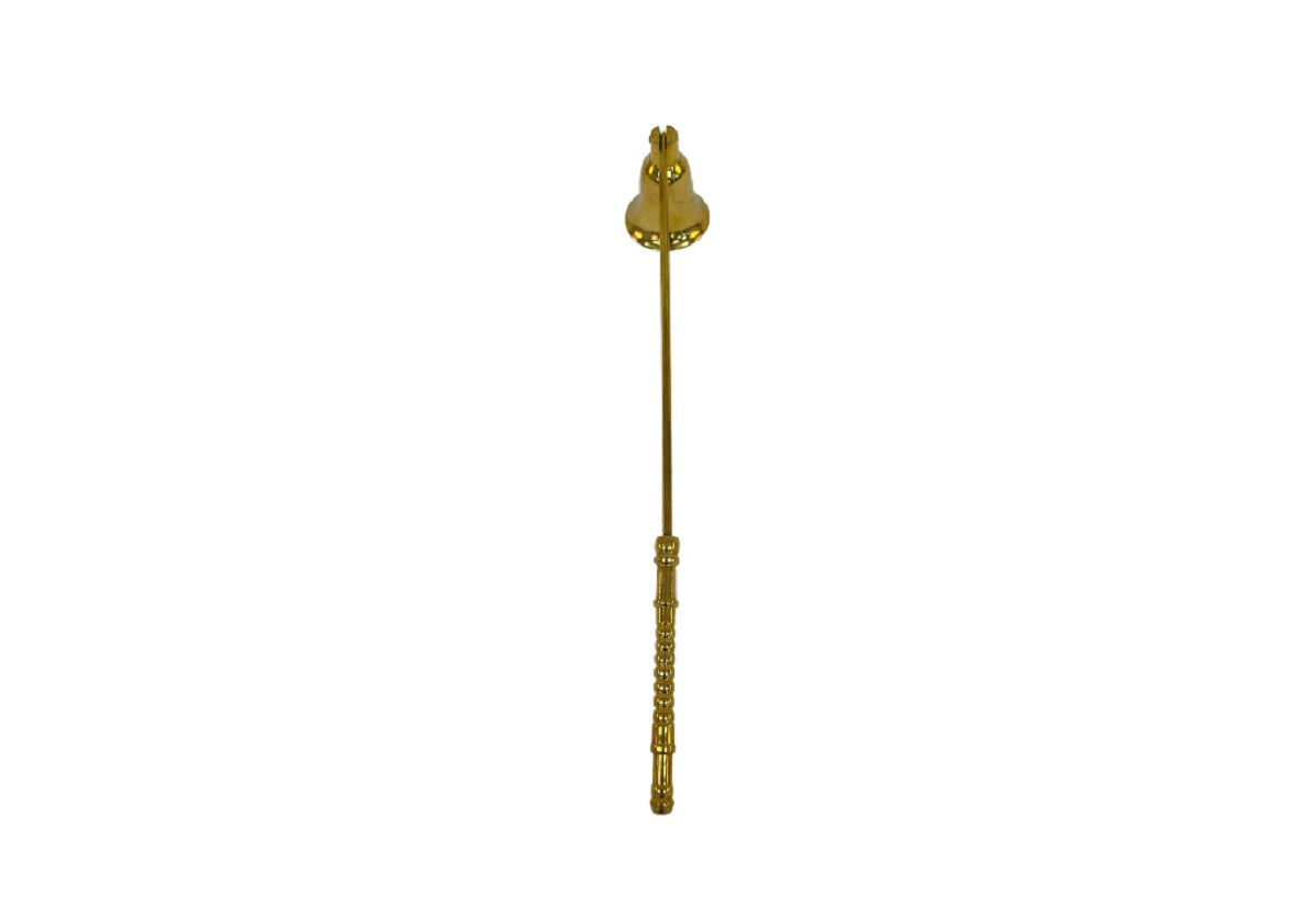 The ultimate in elegance, this candle snuffer elevates any candle setting with its elongated thin handle and traditional shaped bell. Its polished brass finish complements its design, lending a timeless quality. Pair with the Maison Tray for an added touch of sophistication.