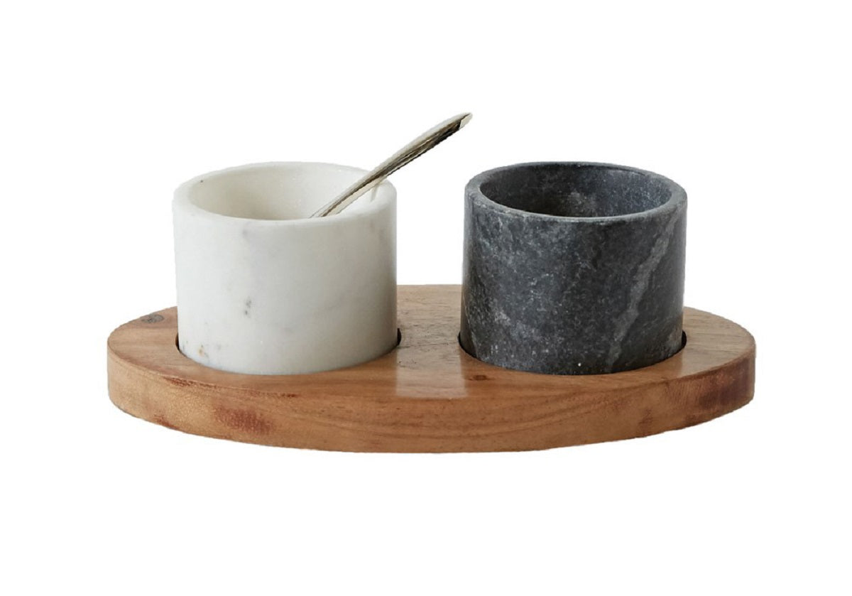 MARBLE BOWLS WITH MANGO WOOD TRAY